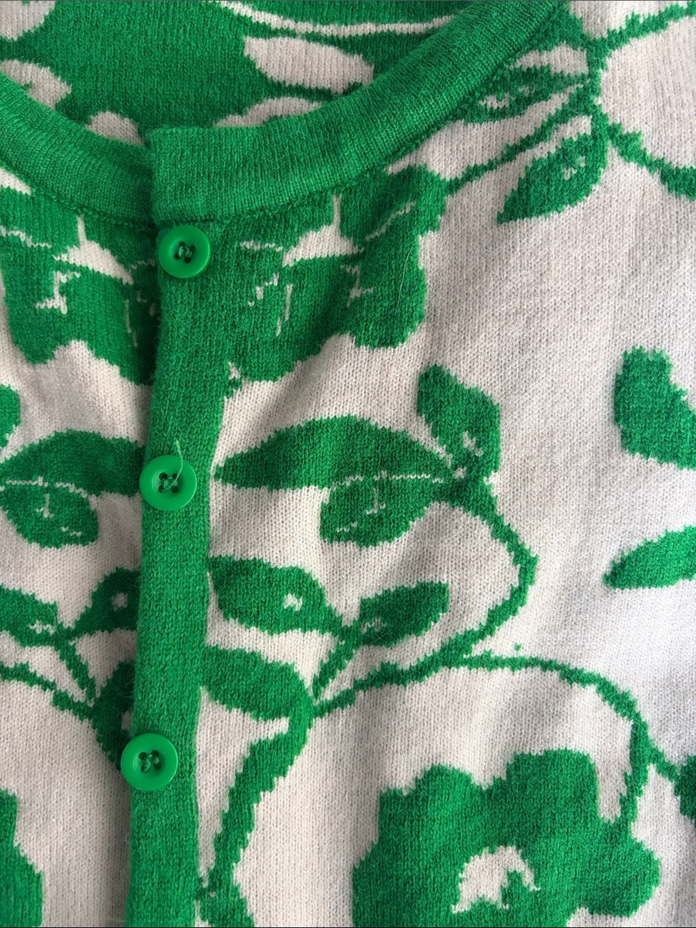 SHEIN Green and Cream Floral Knit Cardigan
